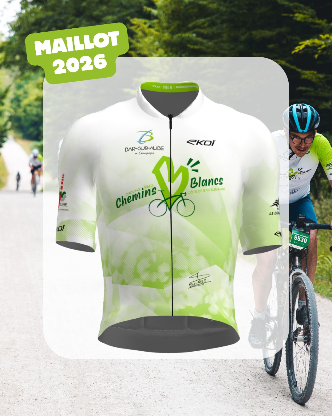💚🤍 DÉCOUVREZ LE MAILLOT 2026 

Il est là. Il vous accompagnera sur chaque kilomètre, chaque effort, chaque émotion…
Voici le nouveau maillot de l’édition 2026.

Un design pensé comme une évidence.

🤍 Le blanc, d’abord.
Celui des chemins, de la poussière qui s’élève sous les roues, de ces traces qui marquent les jambes et les souvenirs.
Le blanc des chemins blancs, signature de notre épreuve, symbole d’aventure et d’authenticité.

💚 Le vert, ensuite.
Un vert vivant, vibrant.
Celui des vignes qui façonnent nos paysages, des cultures, des forêts, de la ruralité qui nous entoure.
Un vert qui raconte un territoire, une identité, une histoire.
Un vert qui respire la nature, l’effort, la liberté.

Ce maillot, c’est plus qu’un équipement.
C’est un lien entre vous et le terrain.
Entre la performance et le plaisir.
Entre l’homme et la nature.

Alors… prêt à le porter ? 🔥

𝐈𝐧𝐟𝐨𝐬 & 𝐢𝐧𝐬𝐜𝐫𝐢𝐩𝐭𝐢𝐨𝐧𝐬 ⤵️
✍️ https://cyclo-barsuraubecheminsblancs.com

#BARSURAUBECHEMINSBLANCS #gravel #route #cyclo #Cyclosportive #granfondo #CheminsBlancs #CotedesBar #Aube #GrandEst #PierreRolland